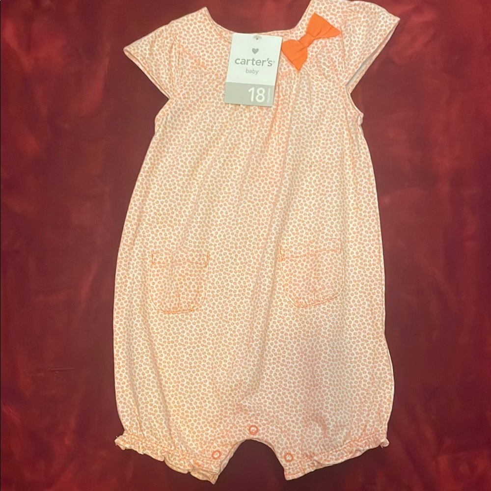 Carter's Peach Romper with Bow Accent